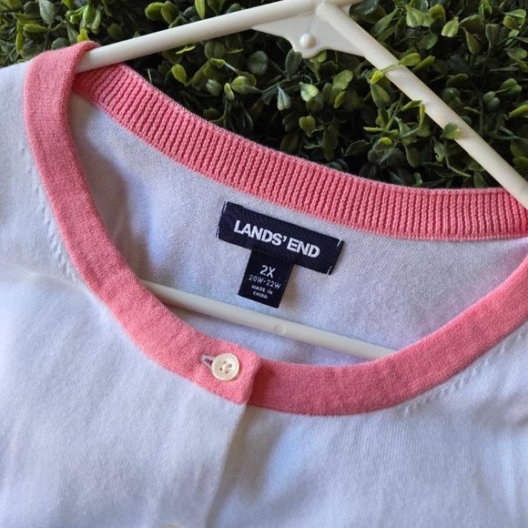Land's End Fine Gauge Cotton Cardigan White W/Pink,Yellow,Blue Detail 2X - Picture 7 of 7
